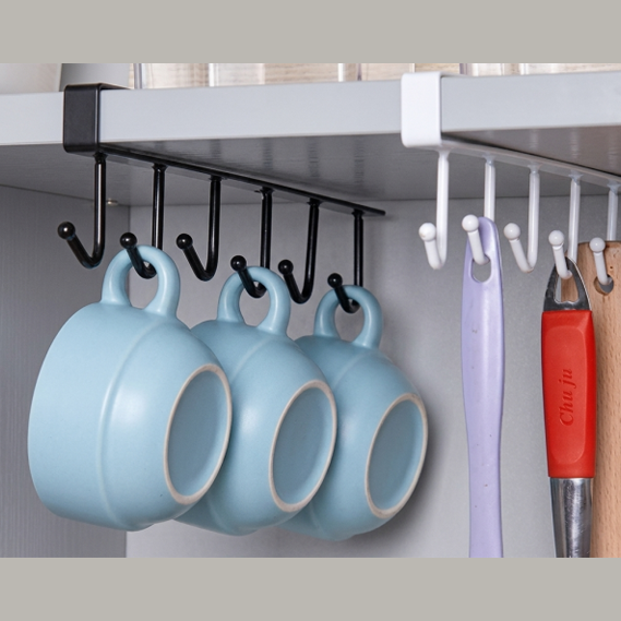 Storage Rack Shelf Hook Imperial Under Shelf 6 Hooks Rack – Iron Hanging Kitchen & Bathroom ...